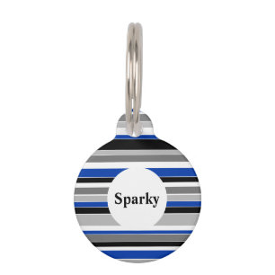 Blue Stripes Monogram Pet ID Tag