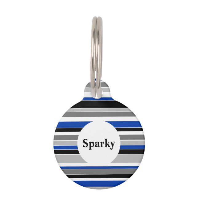Blue Stripes Monogram Pet ID Tag (Front)