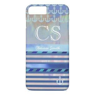 blue stripes, name/initials & anchors Case-Mate iPhone case