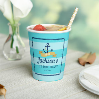 Blue Stripes Nautical Birthday Paper Cups