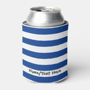 Blue Stripes on any Colour with Custom Name Can Cooler