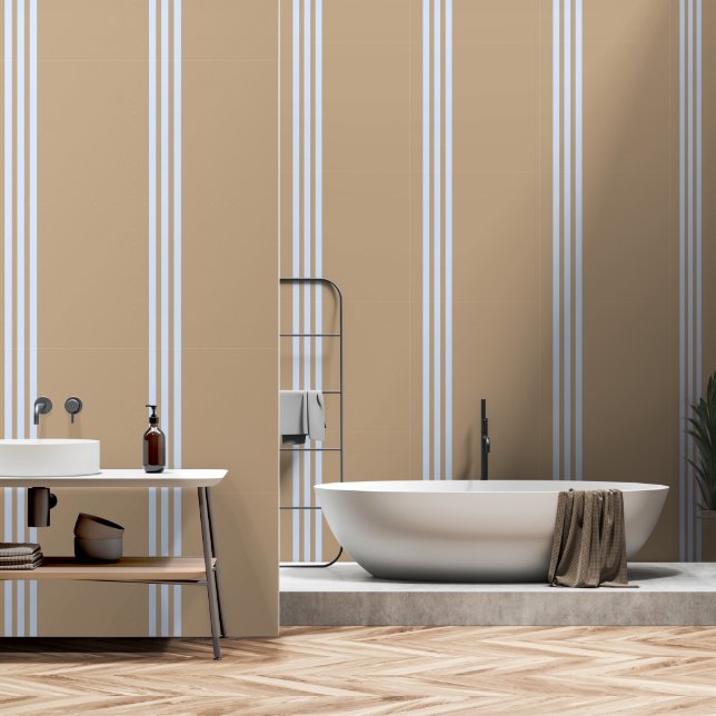 Blue Stripes On Tan  Wallpaper (Bathroom)