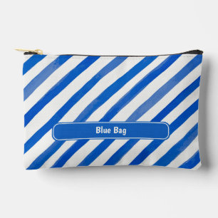 Blue Stripes on White and Text Accessory Pouch