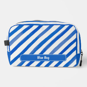 Blue Stripes on White and Text Dopp Kit