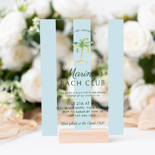Blue Stripes Palm Beach Bach Club Bridal Shower Acrylic Invitations