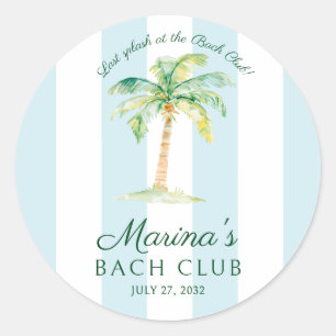 Blue Stripes Palm Beach Bach Club Bridal Shower Classic Round Sticker