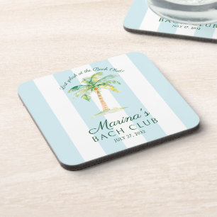 Blue Stripes Palm Beach Bach Club Bridal Shower Coaster