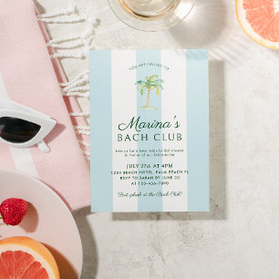 Blue Stripes Palm Beach Bach Club Bridal Shower Invitation