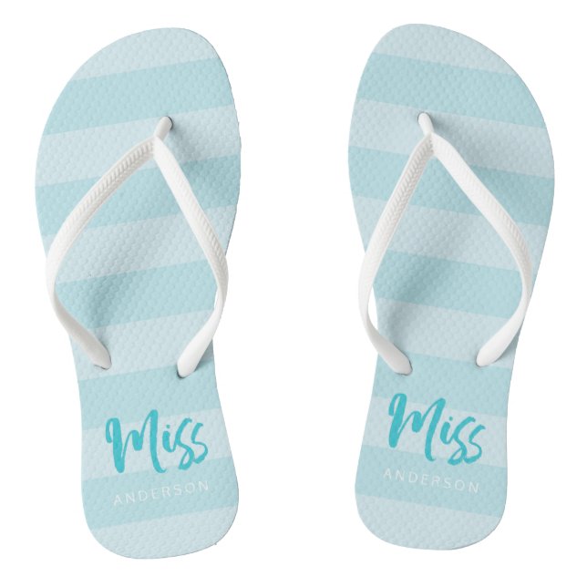 Blue Stripes Personalise with Name Miss Jandals (Footbed)