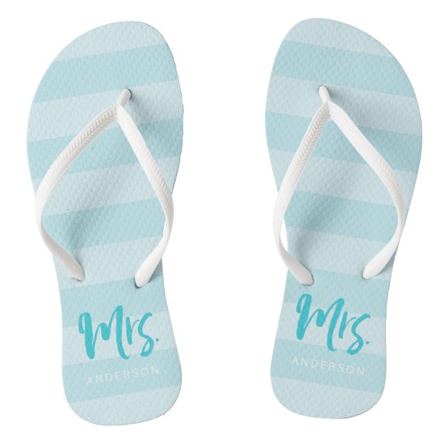 Blue Stripes Personalise with Name Mrs Jandals (Footbed)