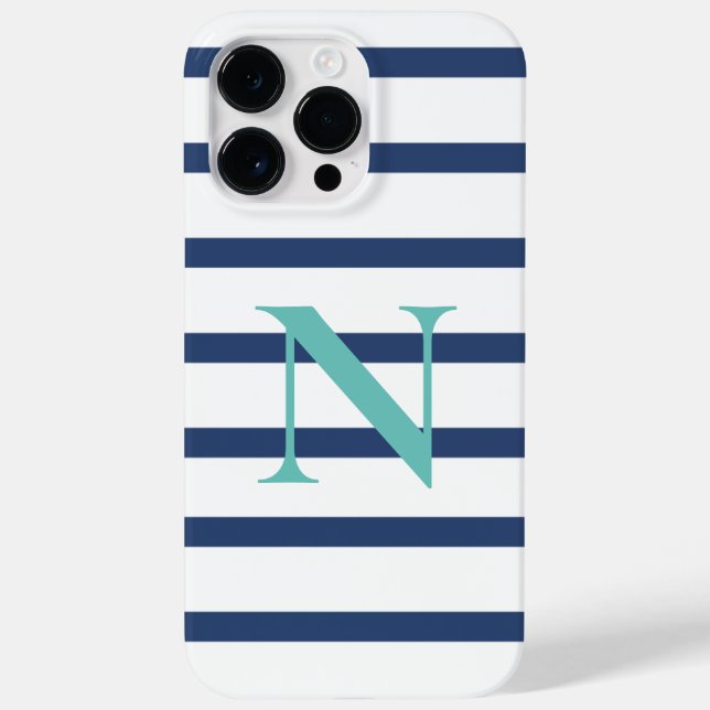 Blue Stripes Personalised Name Initial Case-Mate iPhone Case (Back)