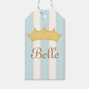 Blue Stripes Personalised Name Princess Crown Gift Tags