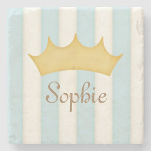 Blue Stripes Personalised Regal Prince or Princess Stone Coaster