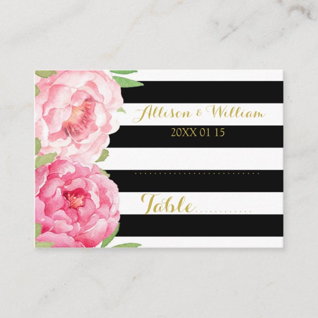 Blue Stripes Pink Floral Table Place Setting Cards (Front)
