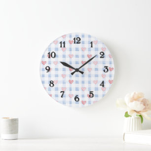 Blue Stripes Pink Hearts   Large Clock