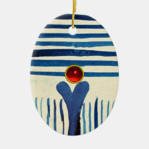 BLUE STRIPES & RED RUBY CERAMIC TREE DECORATION