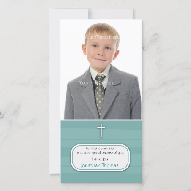 Blue Stripes Religious Photo Card (Front)