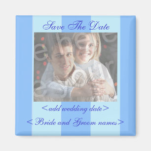 Blue Stripes Save The Date Photo Magnet