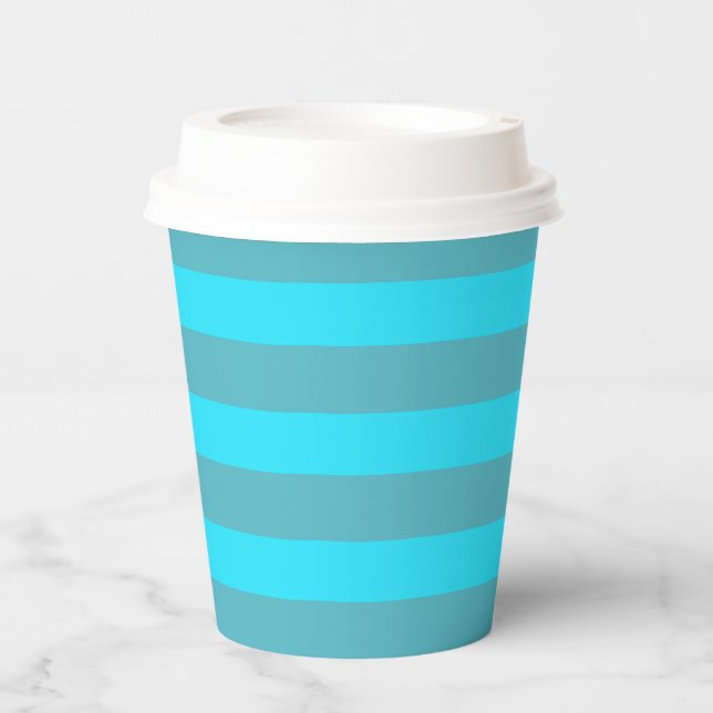 Blue Stripes Sea Deep Ocean Party Elegant Paper Cups (Front)