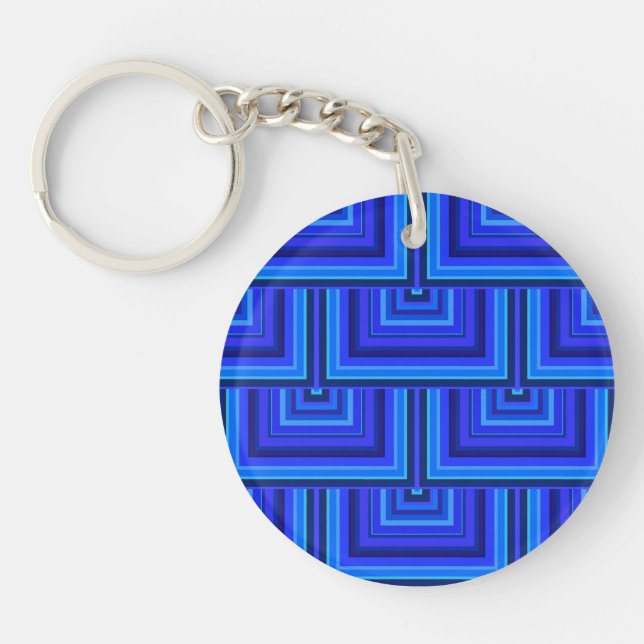 Blue stripes square scales pattern key ring (Front)