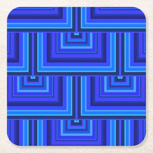 Blue stripes square scales pattern paper coaster (Front)
