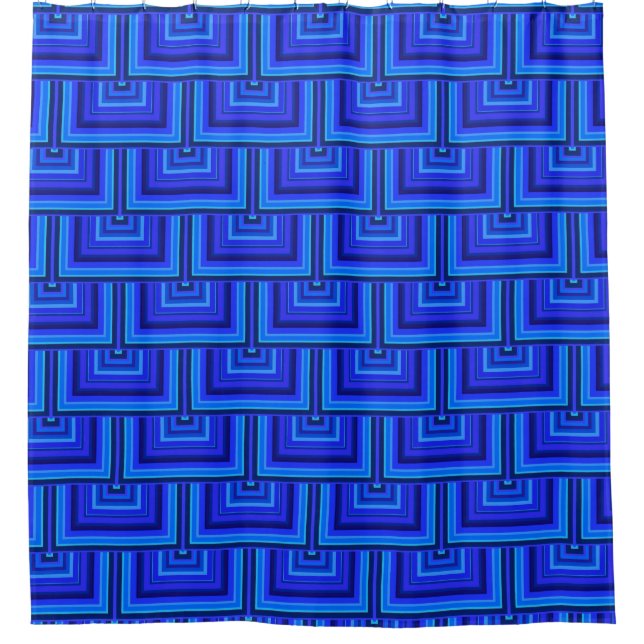 Blue stripes square scales pattern shower curtain (Front)