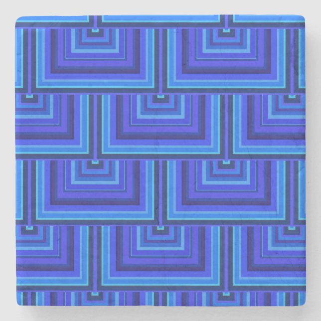 Blue stripes square scales pattern stone coaster (Front)
