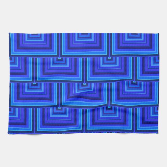 Blue stripes square scales pattern tea towel (Horizontal)