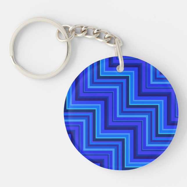 Blue stripes stairs pattern key ring (Front)