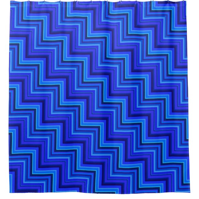 Blue stripes stairs pattern shower curtain (Front)