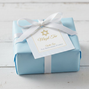 Blue Stripes Star of David Mazel Tov Gift Tags