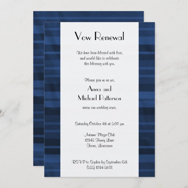 Blue Stripes, Striped Pattern, Lines, Vow Renewal Invitation (Front/Back)