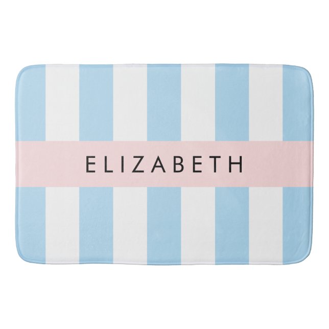 Blue Stripes, Striped Pattern, Lines, Your Name Bath Mat (Front)
