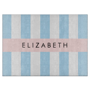 Blue Stripes, Striped Pattern, Lines, Your Name Cutting Board