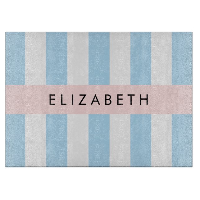 Blue Stripes, Striped Pattern, Lines, Your Name Cutting Board (Front)