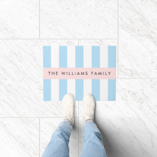 Blue Stripes, Striped Pattern, Lines, Your Name Doormat