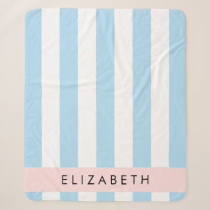 Blue Stripes, Striped Pattern, Lines, Your Name Sherpa Blanket