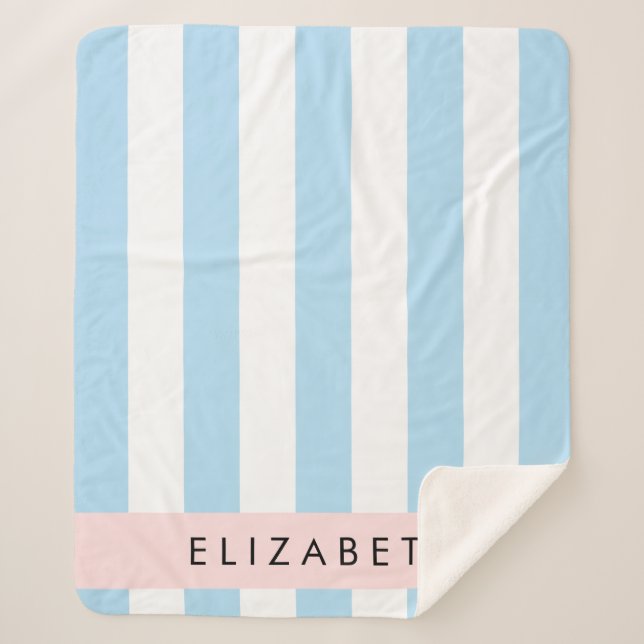 Blue Stripes, Striped Pattern, Lines, Your Name Sherpa Blanket (Front)