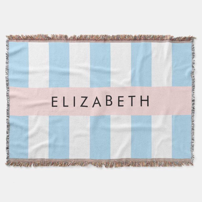 Blue Stripes, Striped Pattern, Lines, Your Name Throw Blanket (Front)