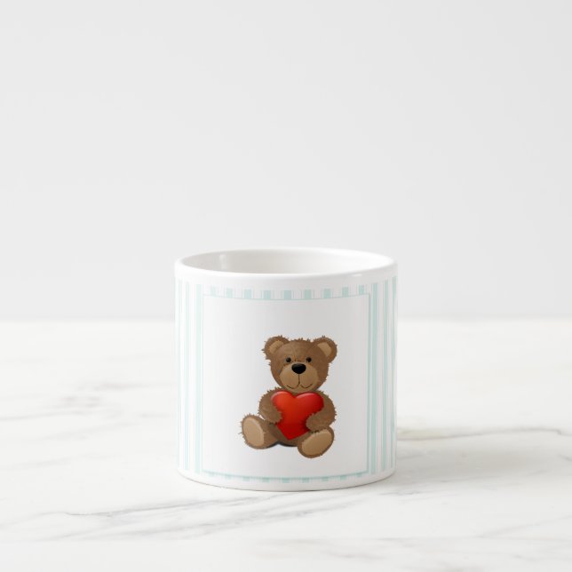 Blue Stripes - Teddy Bear with Valentine Heart Espresso Cup (Front)