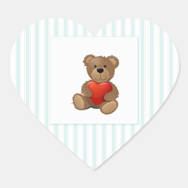 Blue Stripes - Teddy Bear with Valentine Heart Heart Sticker (Front)