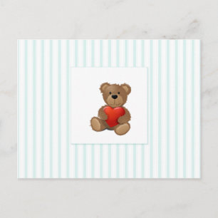 Blue Stripes - Teddy Bear with Valentine Heart Holiday Postcard