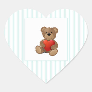 Blue Stripes - Teddy Bear with Valentine Heart Sticker