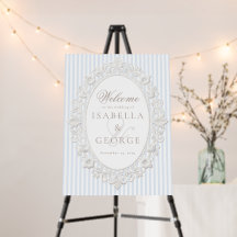 Blue Stripes Vintage Lace Wedding Welcome