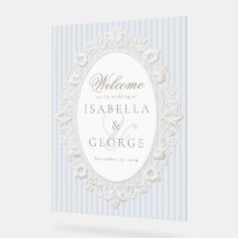 Blue Stripes Vintage Lace Wedding Welcome