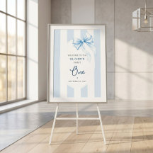 Blue Stripes & Watercolor Bow Sweet One Birthday