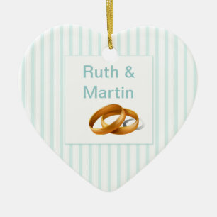 Blue Stripes - Wedding Rings Ceramic Tree Decoration