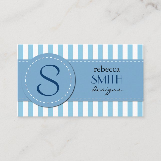 Blue Stripes, White Stripes, Striped Pattern Business Card (Front)