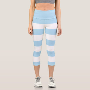 Blue Stripes, White Stripes, Striped Pattern Capri Leggings