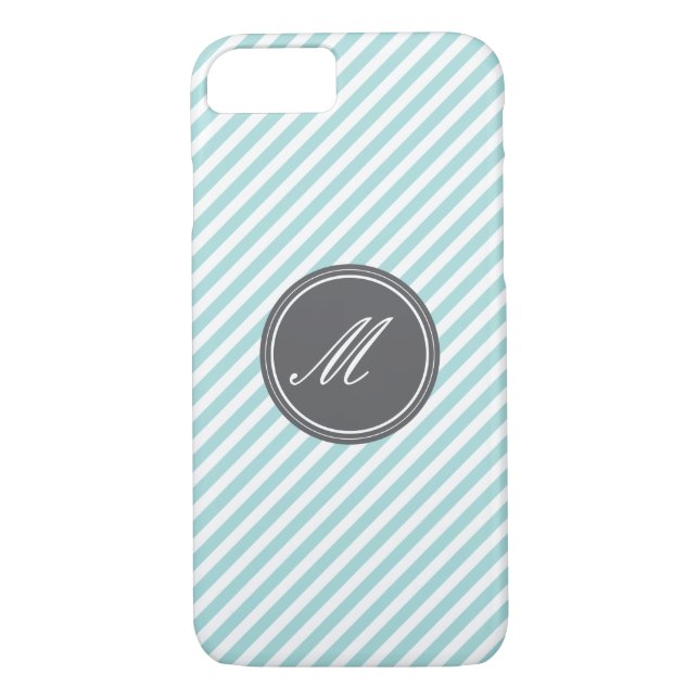 Blue Stripes with Monogram iPhone 7 Case (Back)